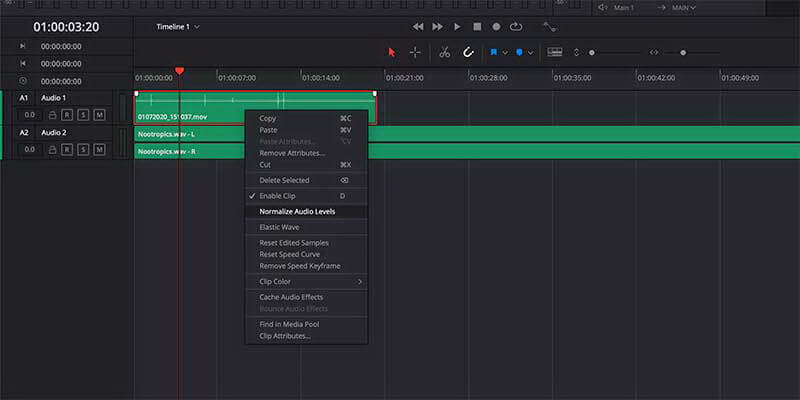 davinci resolve audio edit feature