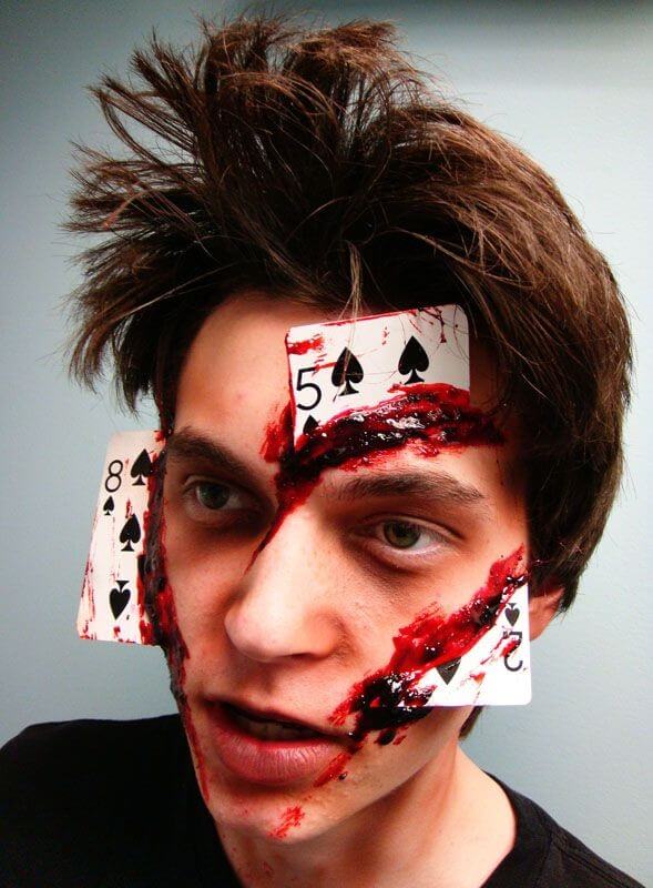 card cutting scary halloween skeleton makeup idea
