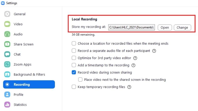 change local recording