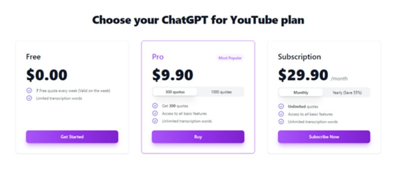chatgpt for youtube price
