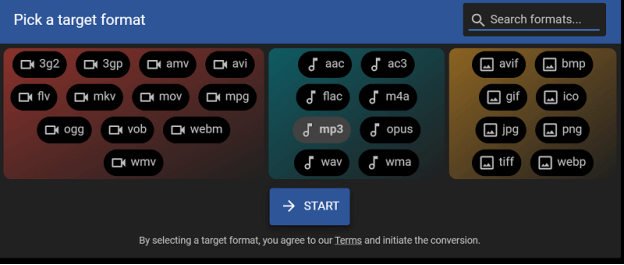 choose audio format