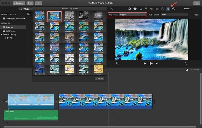 choose the clip filter in imovie