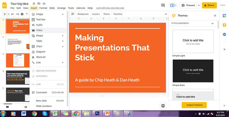 click insert video on powerpoint