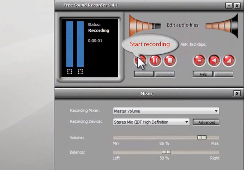 click record button on free sound recorder