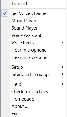 clownfish voice changer system tray options