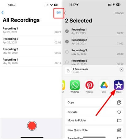 combine two voice memos on iphone in imovie step1
