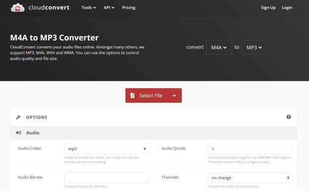 convert m4a to mp3 using cloudconvert