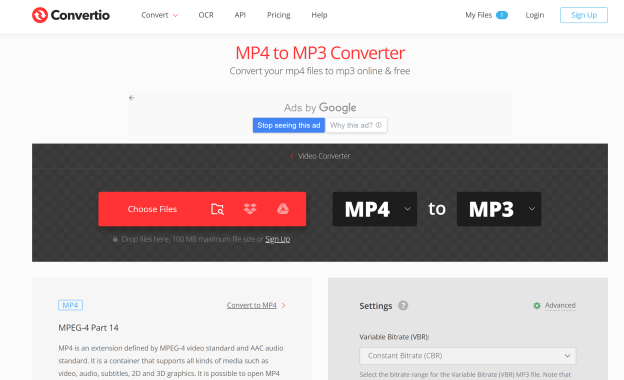 convert m4a to mp3 using convertio