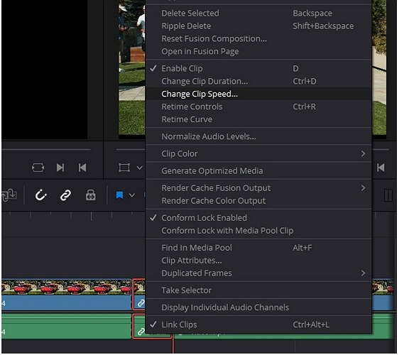 davinci resolve change clip speed