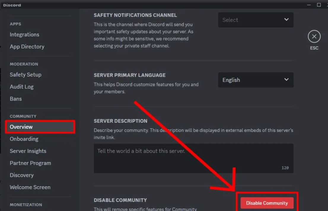 disable community in discord server