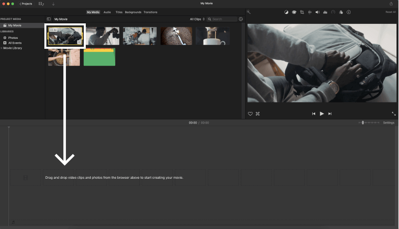 drag a clip into imovie for editing