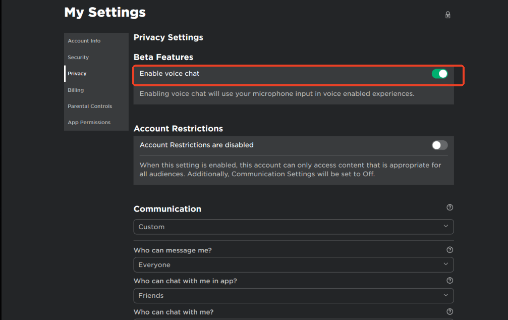 enable voice chat on roblox