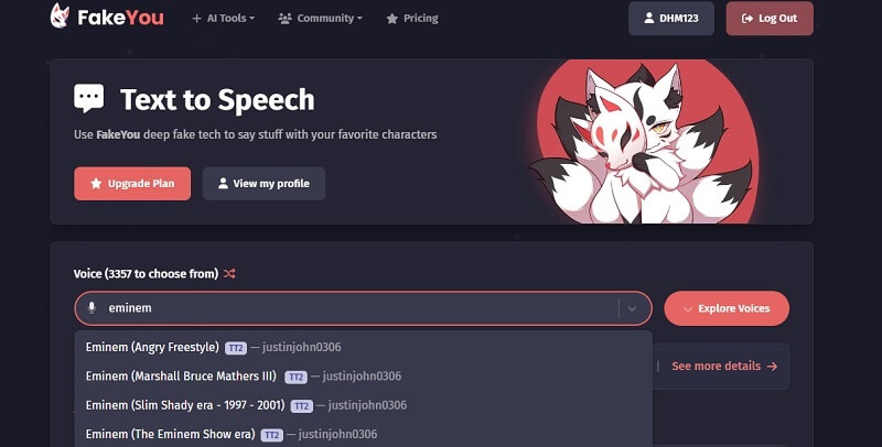 fakeyou eminem ai voice tts