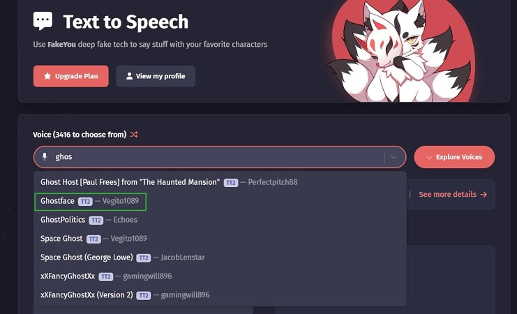 fakeyou ghostface text to speech