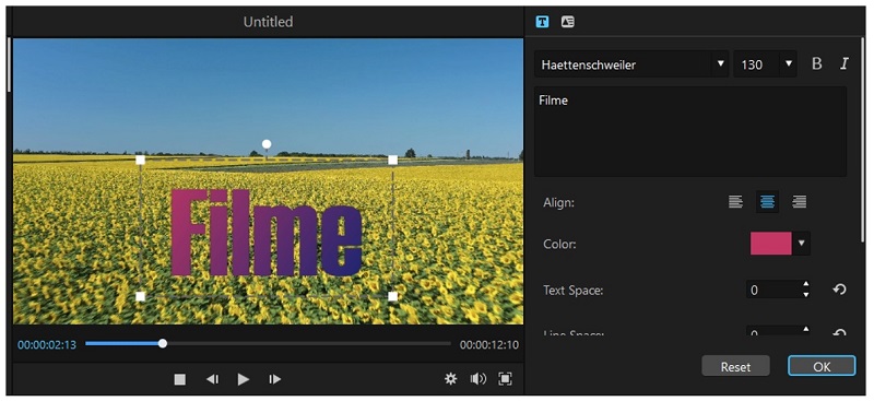 add text to a video in filme
