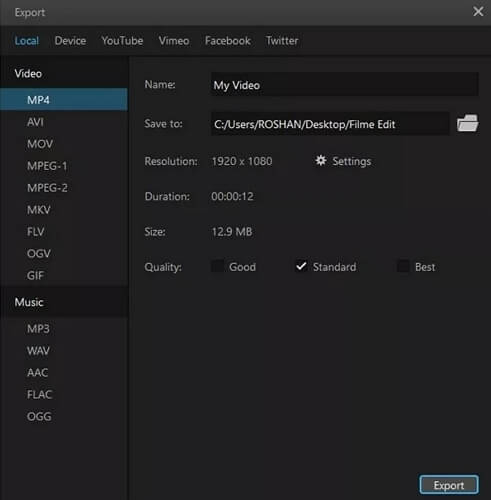 filme export settings