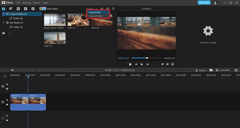 filme import files button interface