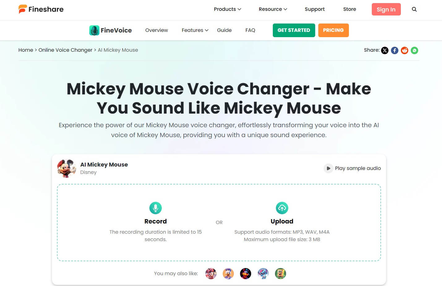 fineshare finevoice mickey mouse voice changer
