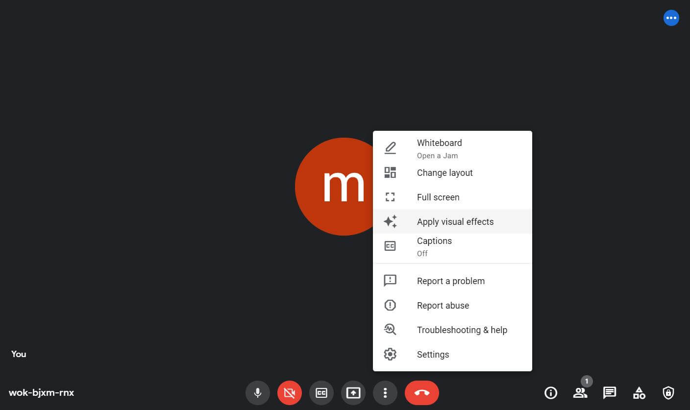 google meet apply visual effects