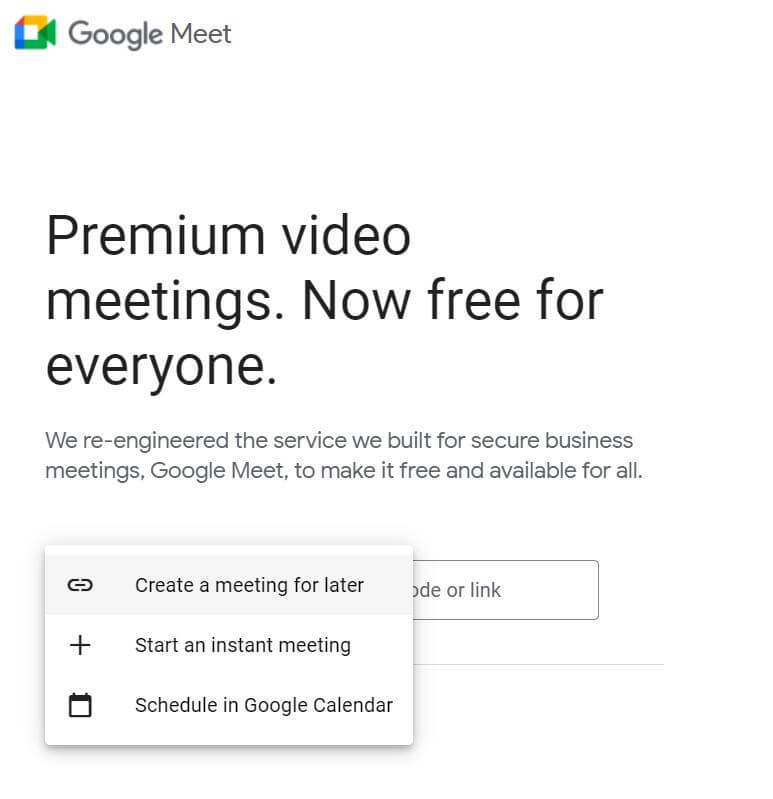 google meet start instant meeting