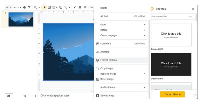 google slides format options