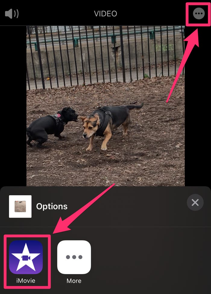 hit the three dots in ios imovie