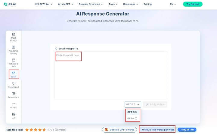 hix.ai response generator