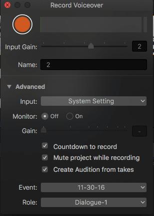 how to record voiceover in fcp2