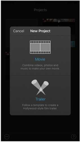 imovie new project movie