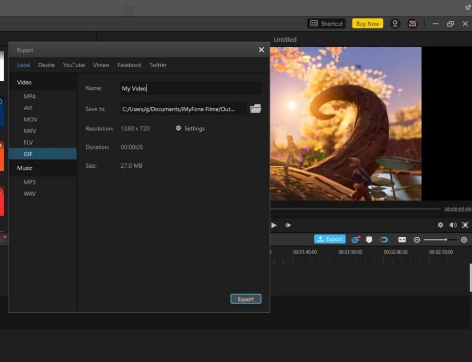 imyfone filme export video to gif