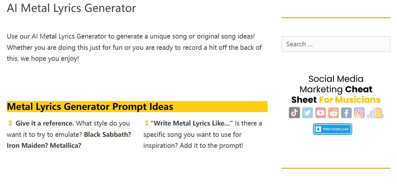 metal song lyrics generator