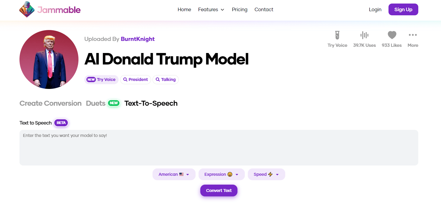 jammable trump ai text to speech online