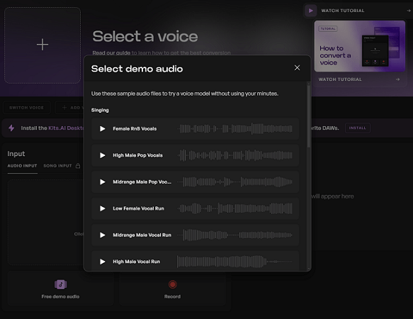 kits ai voice types