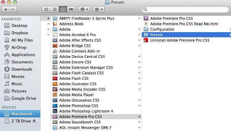 list of mac preference files for adobe premiere pro