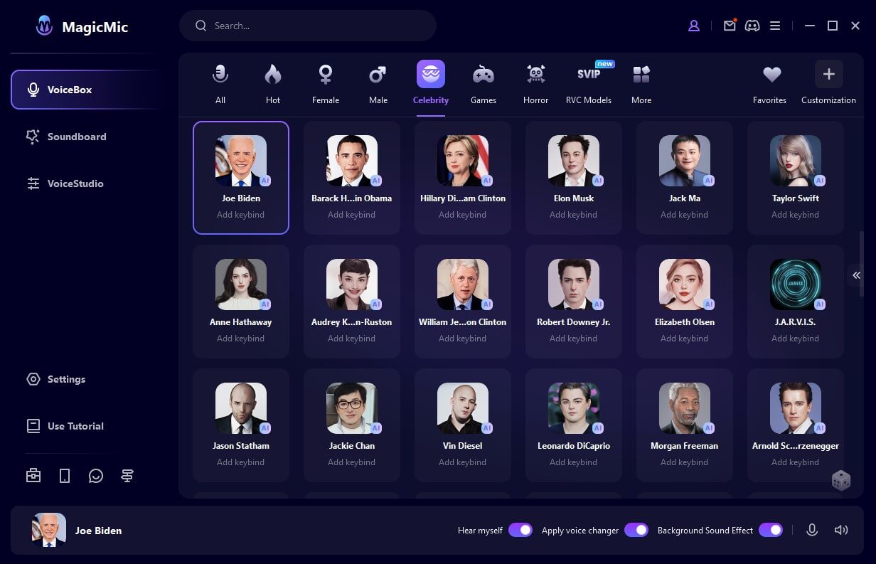 celebrity ai voices on magicmic voice changer