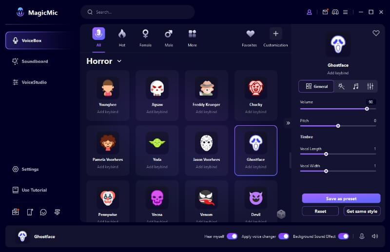 magicmic ghostface voice changer interface