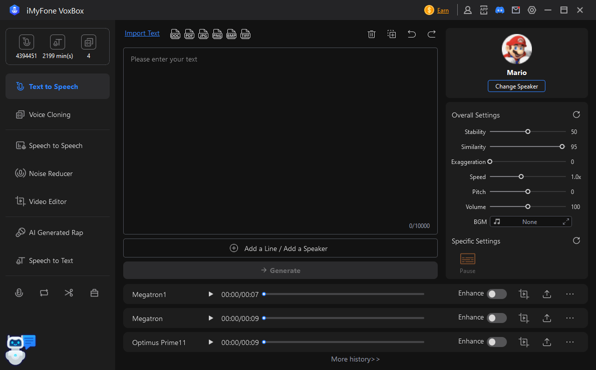mario ai voice generator interface