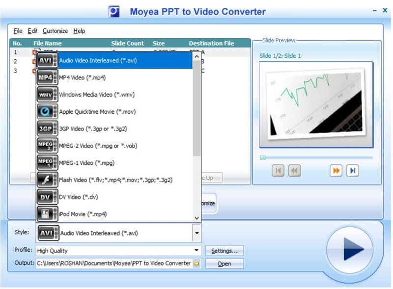 moyea ppt to video converter customize file format