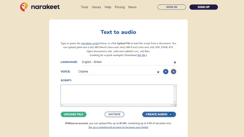 narakeet tts voice generator