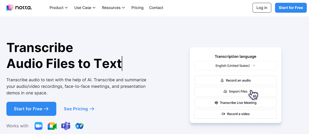 notta transcribe audio files to text