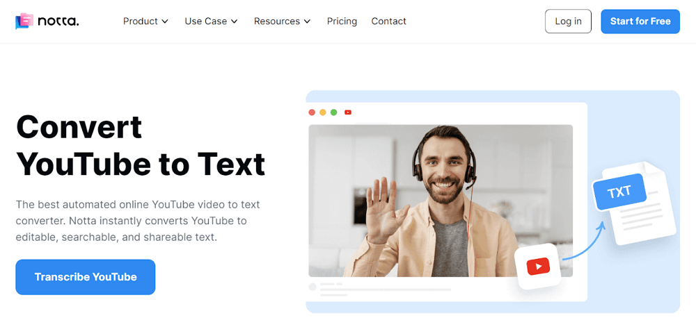 notta youtube to text converter