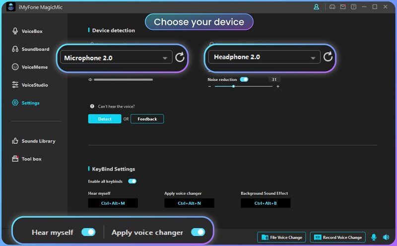 output input settings on magicmic voice changer kratos