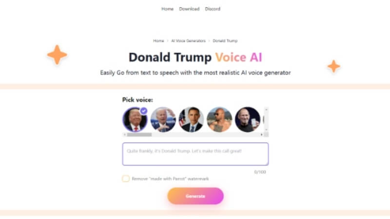 parrot ai president voice online