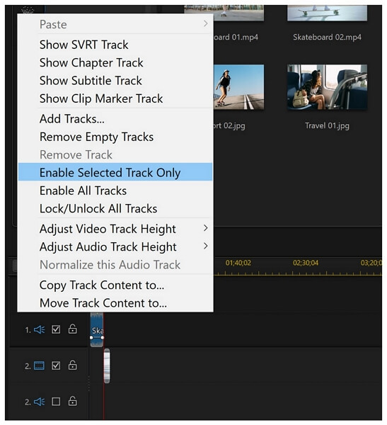 powerdirector enable selected track