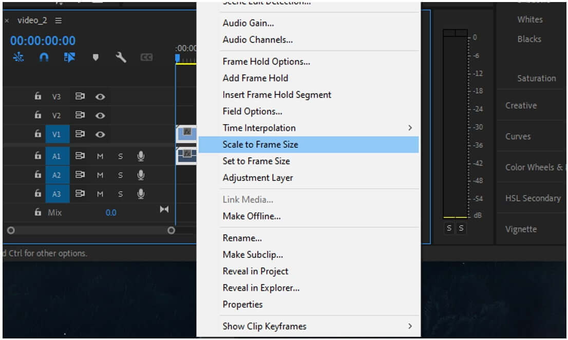 premiere pro select frame size