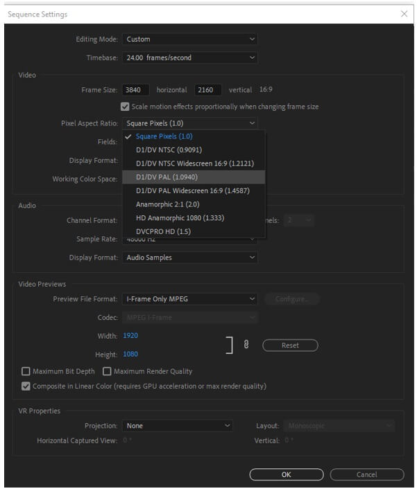 premiere pro sequence settings