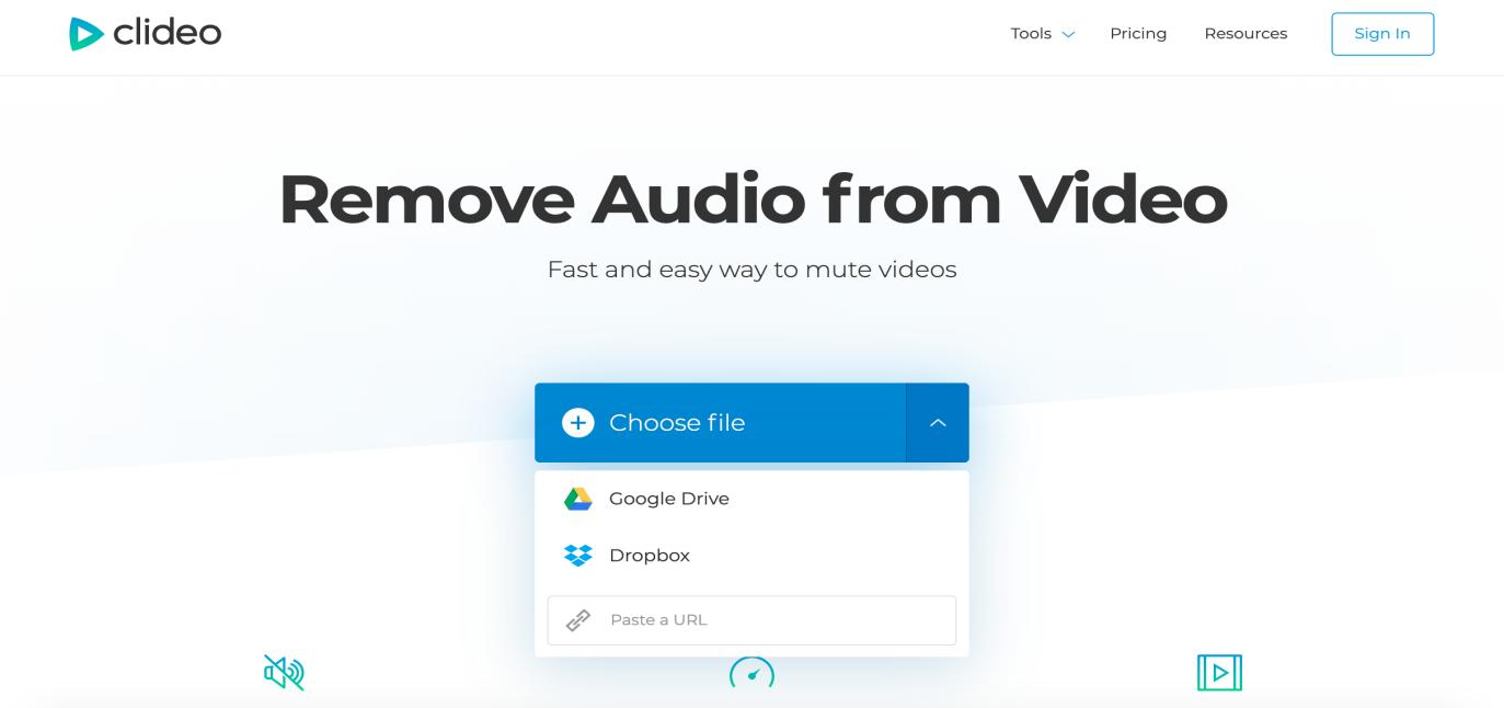 remove audio using clideo editor