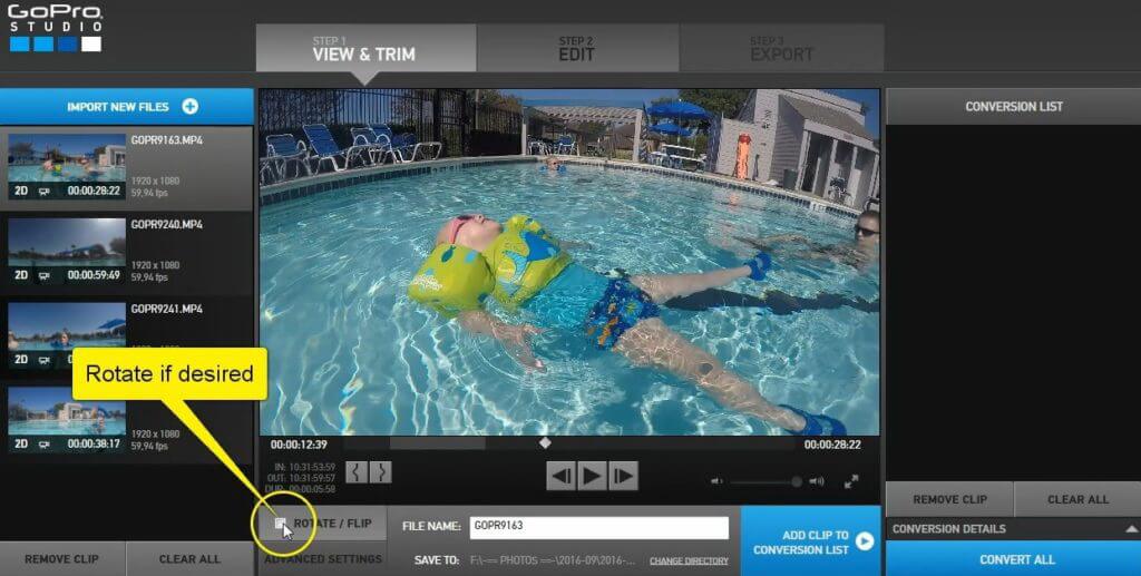 how to rotate gopro video in gopro studio for desktop