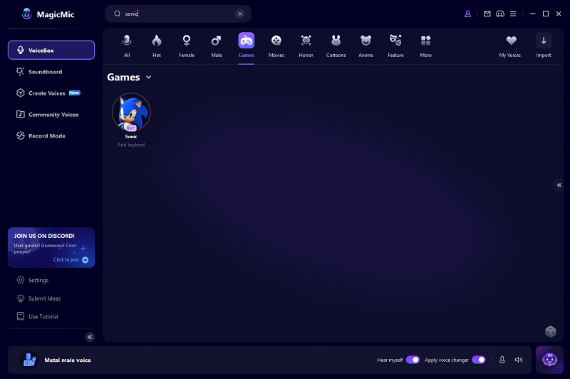 search sonic ai voice in magicmic