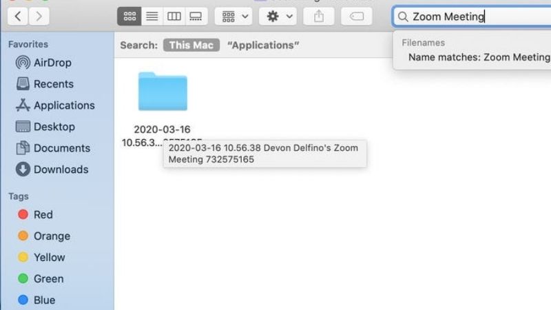 search zoom meeting on finder